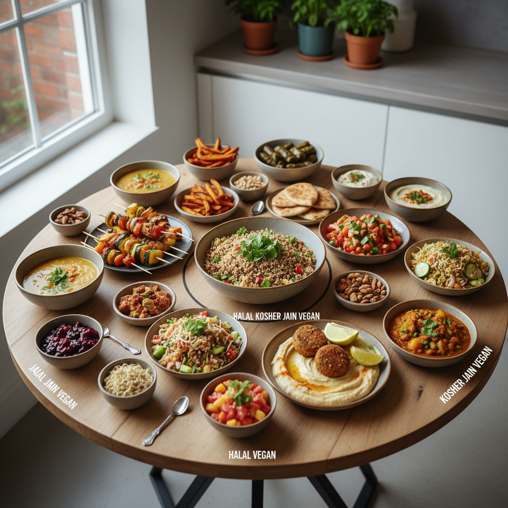 Halal vs. kosher vs. Jain vs. vegan: a Venn diagram of what overlaps